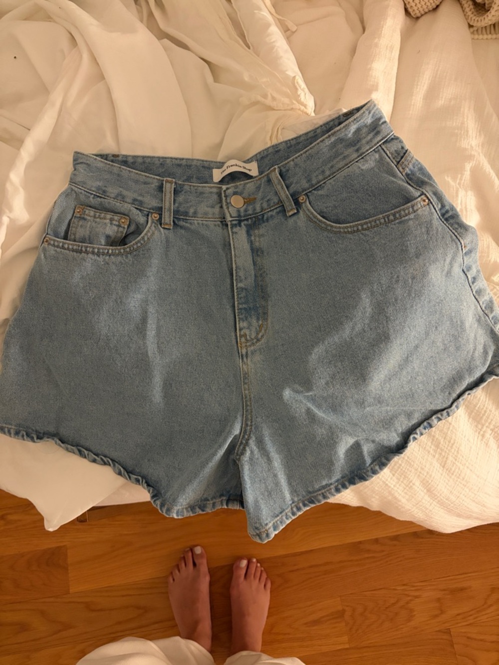 The Frankie Shop Light Blue High-Rise Denim Shorts
